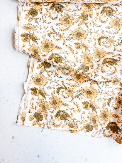 Fableism Block Print Cotton: Country Floral in Yellow