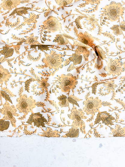 Fableism Block Print Cotton: Country Floral in Yellow