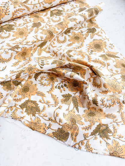 Fableism Block Print Cotton: Country Floral in Yellow
