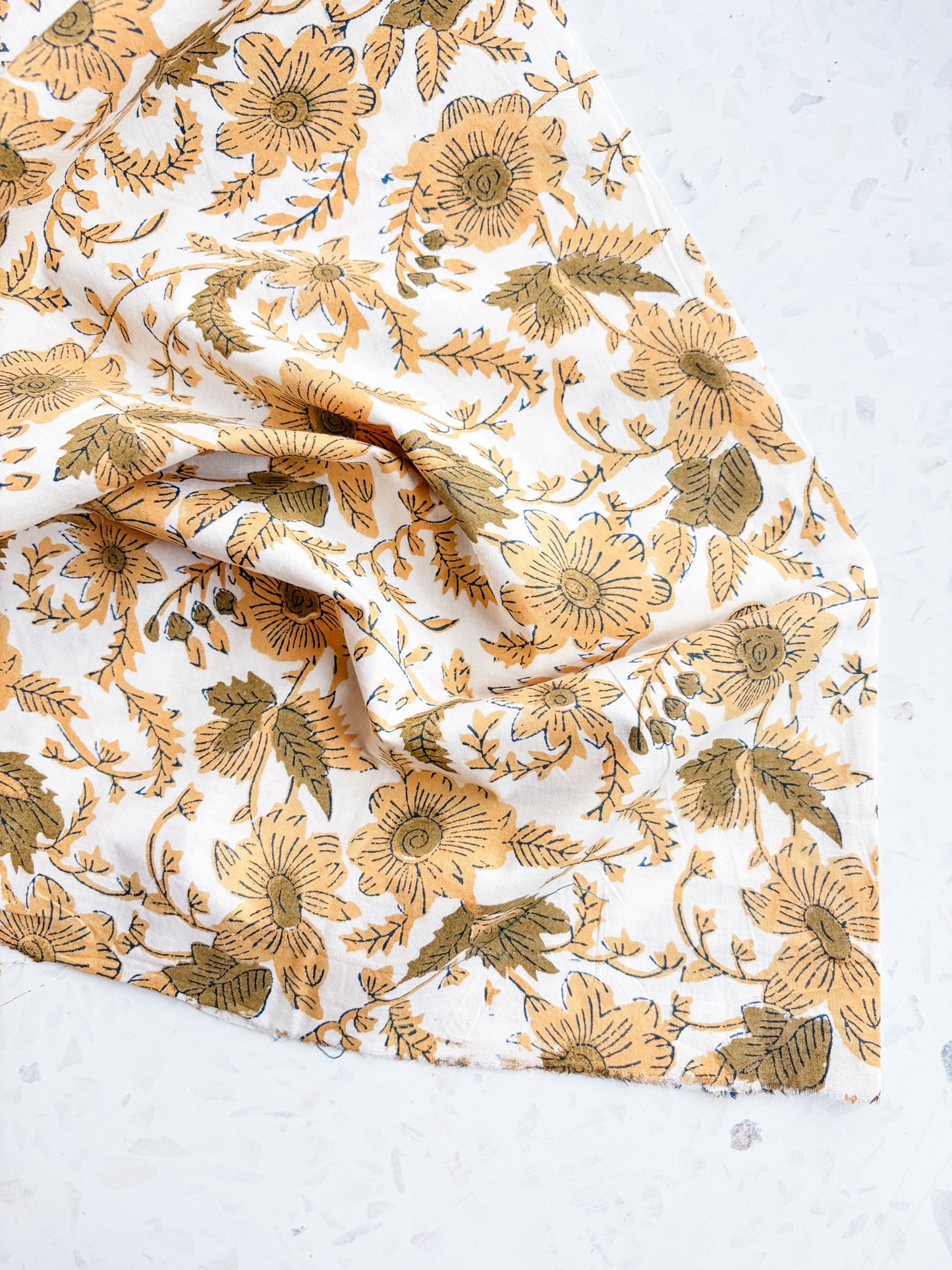 Fableism Block Print Cotton: Country Floral in Yellow