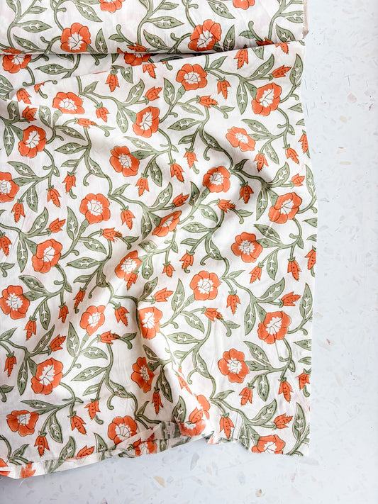 Fableism Block Print Cotton: Trumpet Vines in Sage