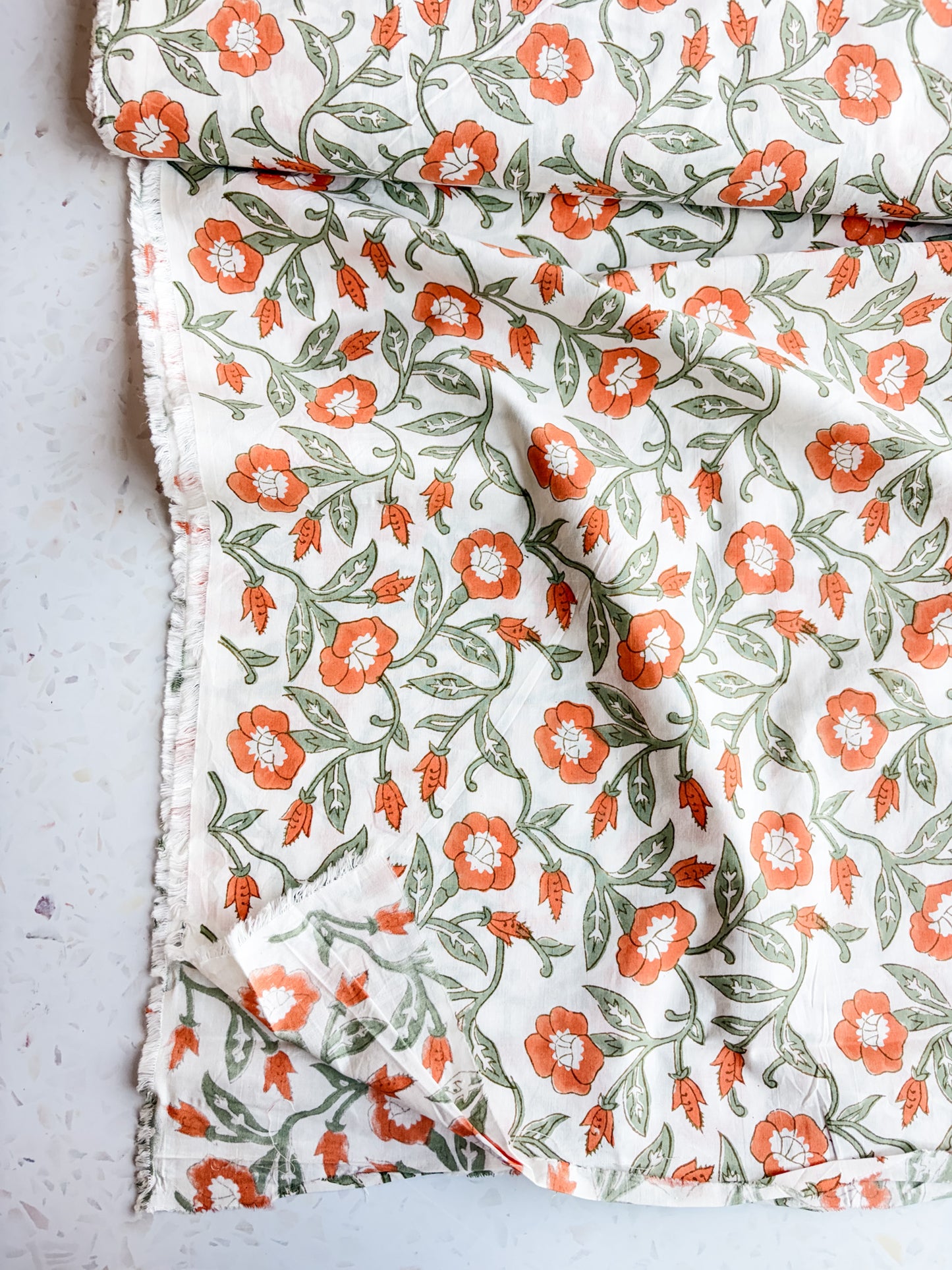 Fableism Block Print Cotton: Trumpet Vines in Sage