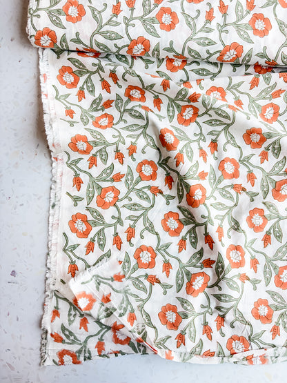 Fableism Block Print Cotton: Trumpet Vines in Sage