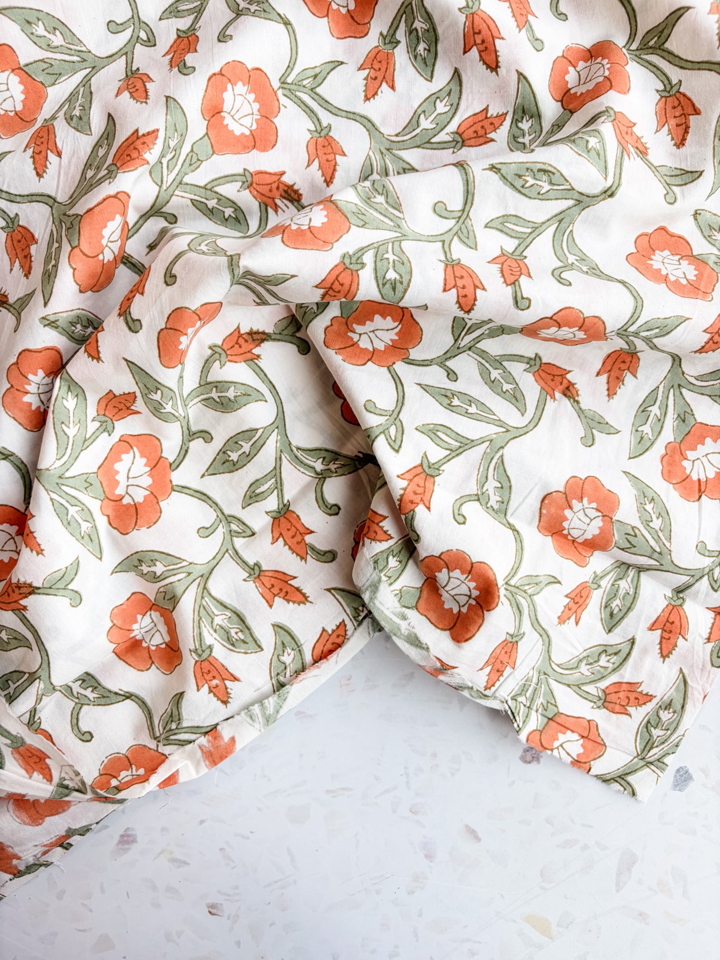 Fableism Block Print Cotton: Trumpet Vines in Sage