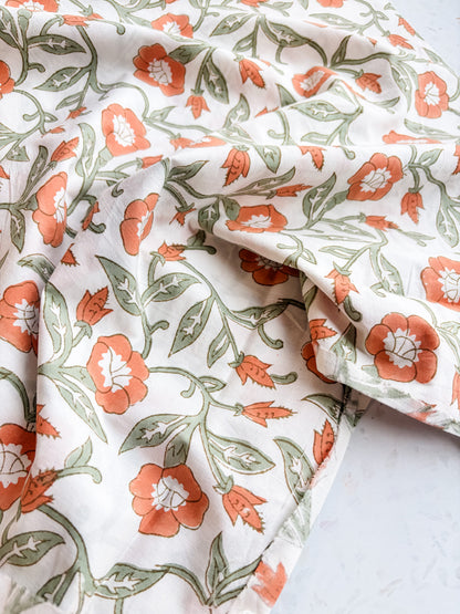Fableism Block Print Cotton: Trumpet Vines in Sage