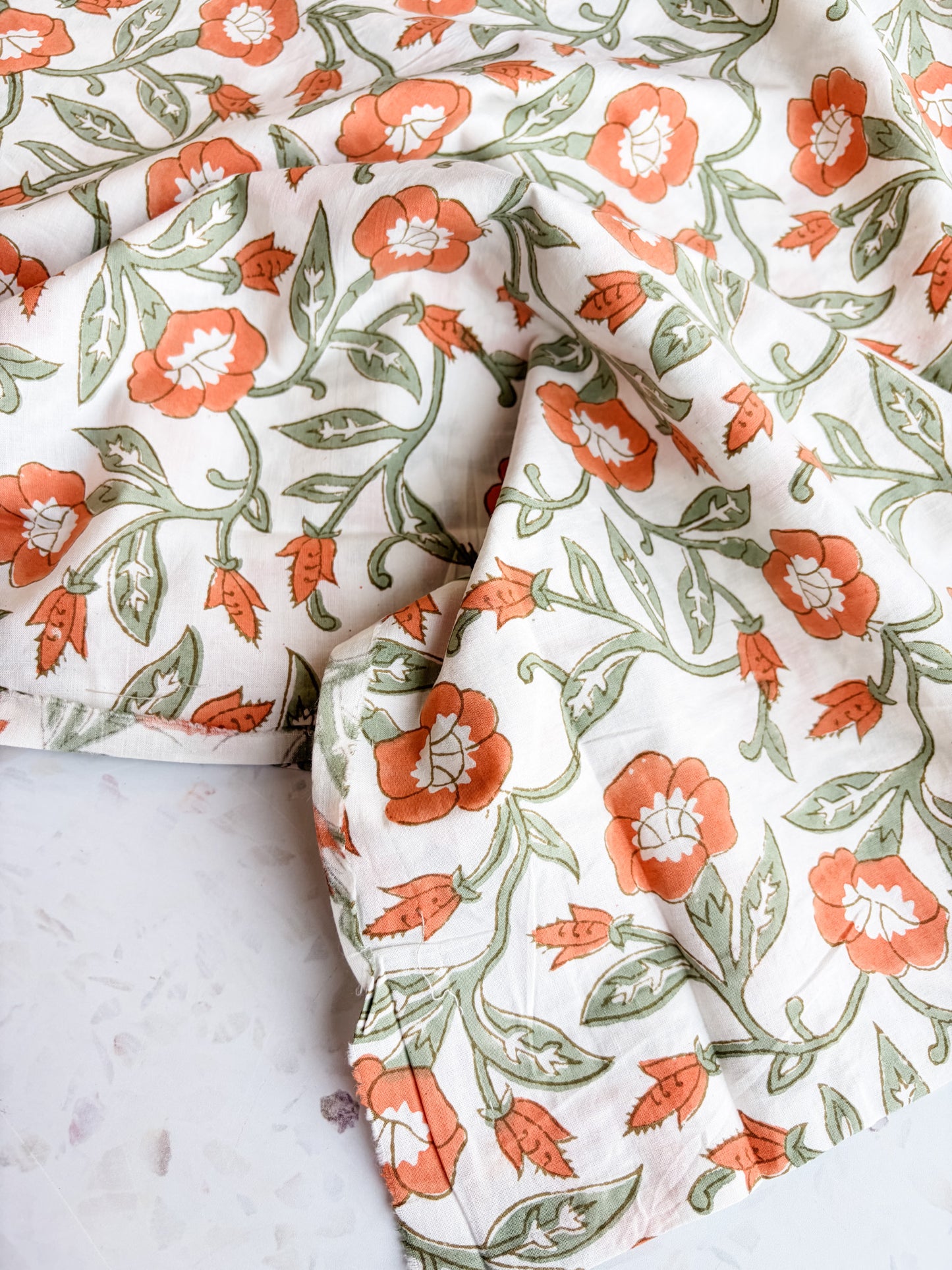 Fableism Block Print Cotton: Trumpet Vines in Sage