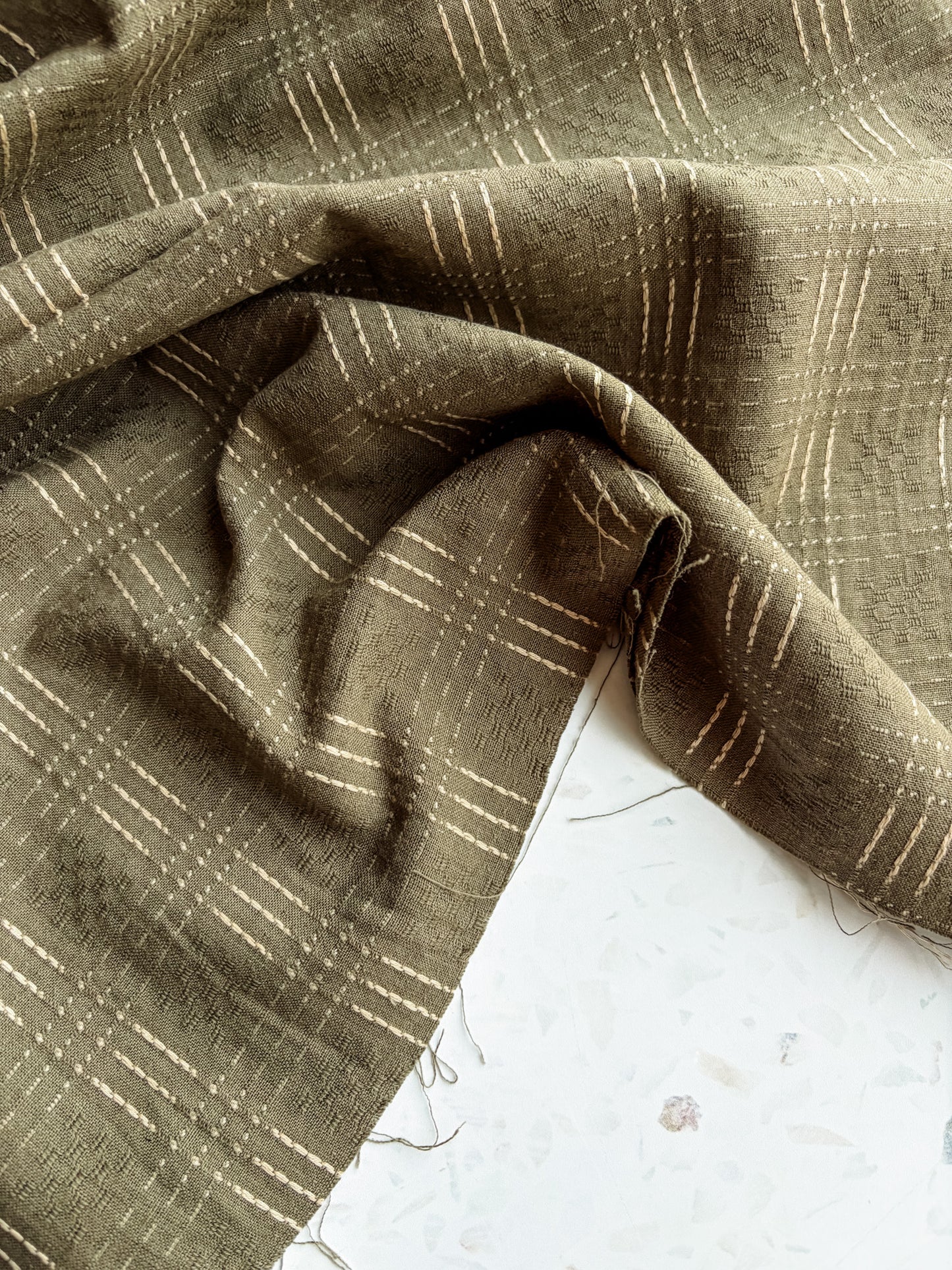 Gathering Cloth Heritage Stitch in Olive Grove