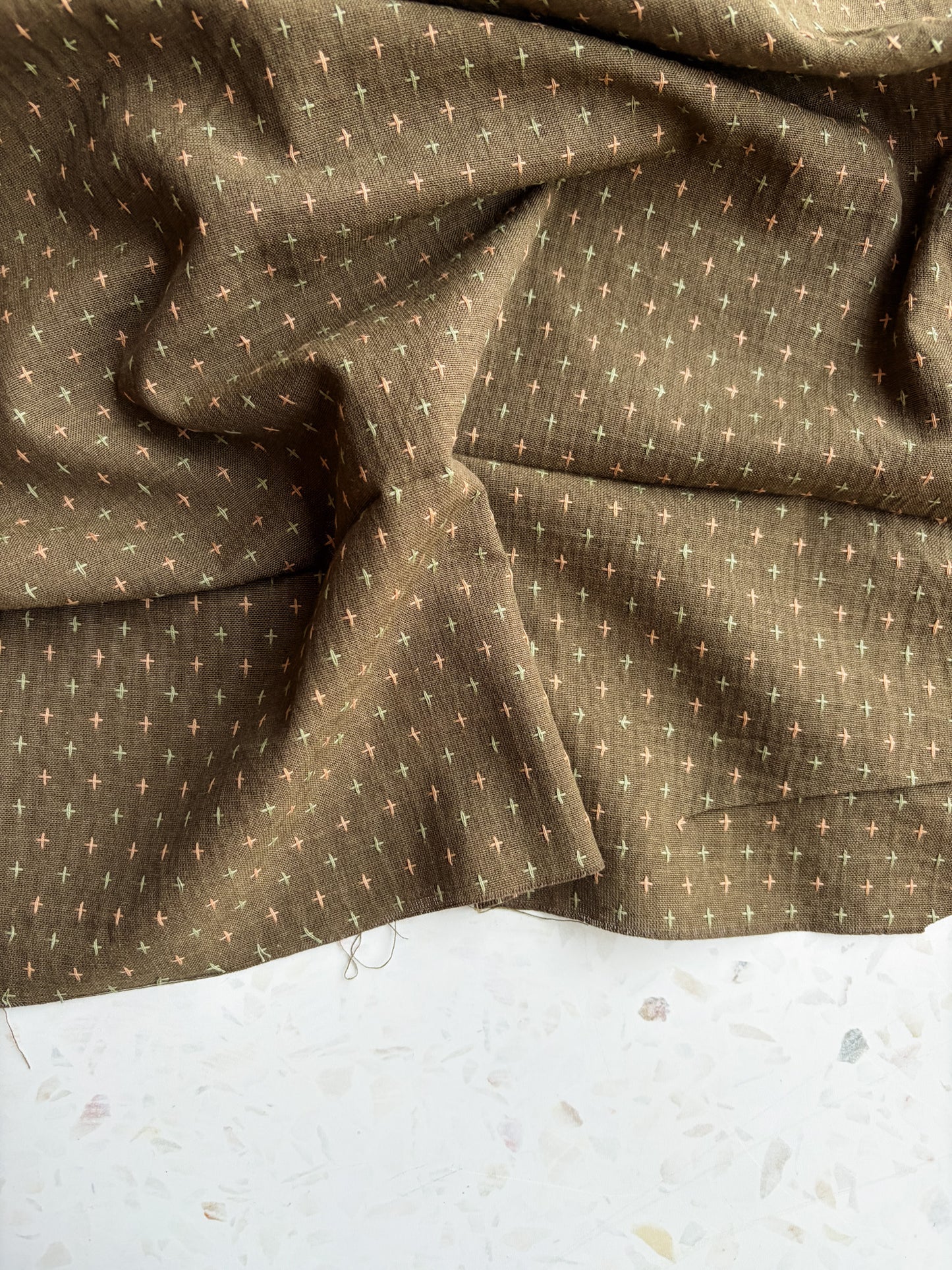 Gathering Cloth Cross Stitch in Forest Floor