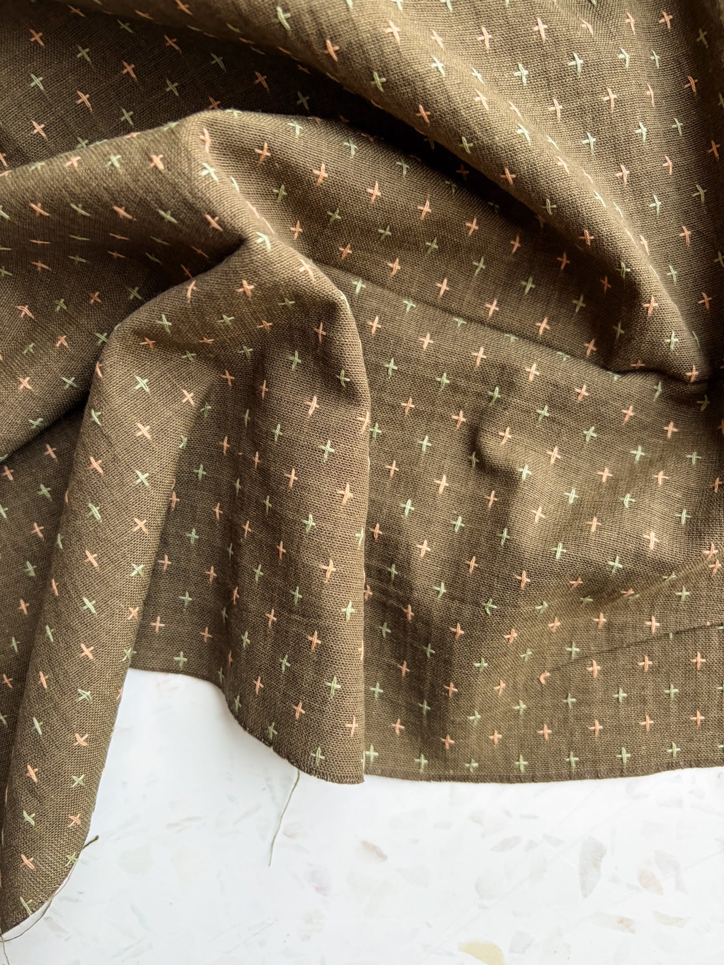 Gathering Cloth Cross Stitch in Forest Floor