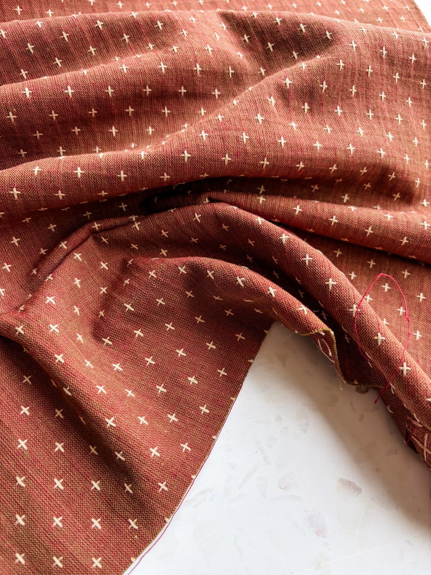 Gathering Cloth Cross Stitch in Russet