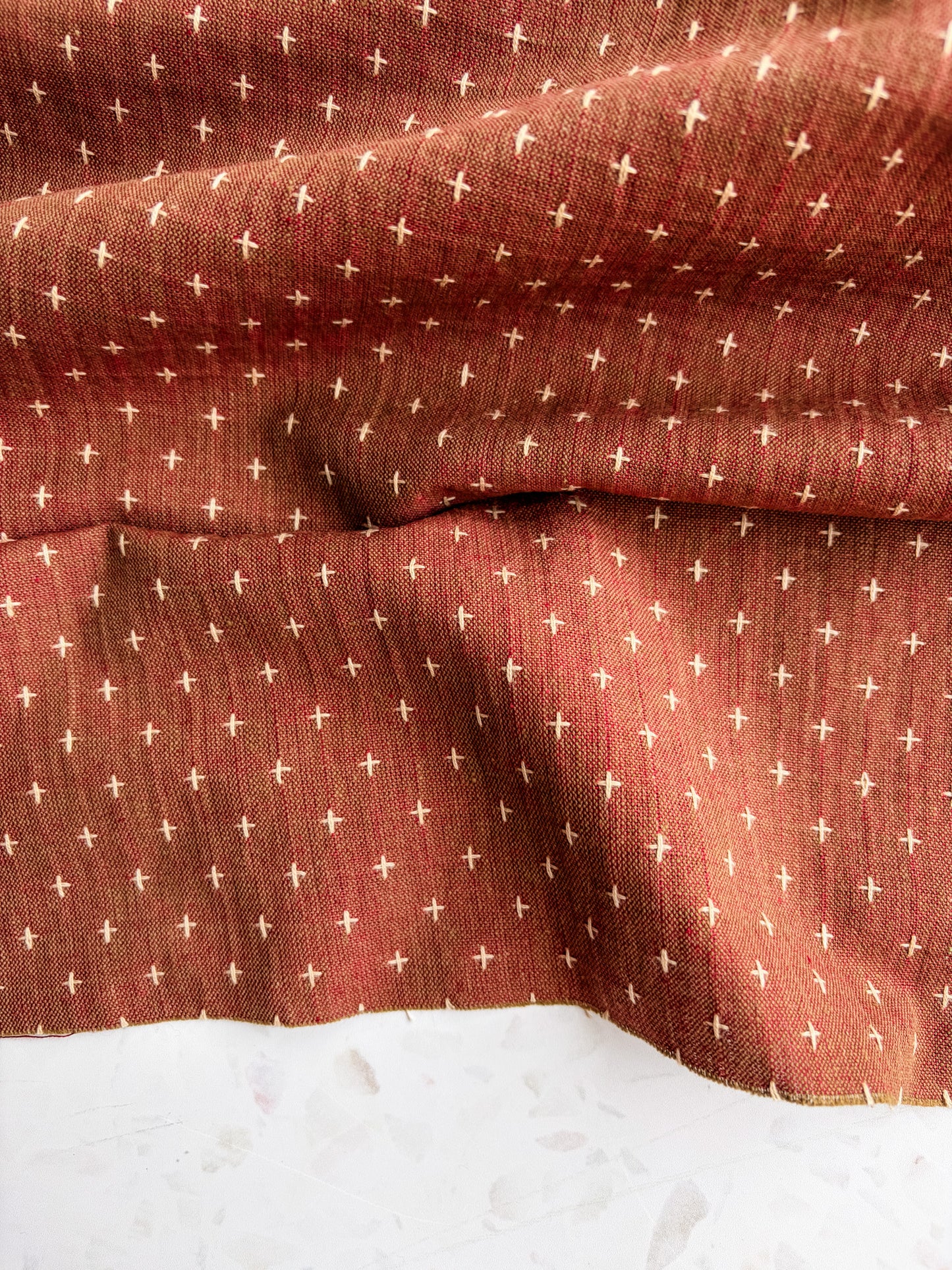 Gathering Cloth Cross Stitch in Russet