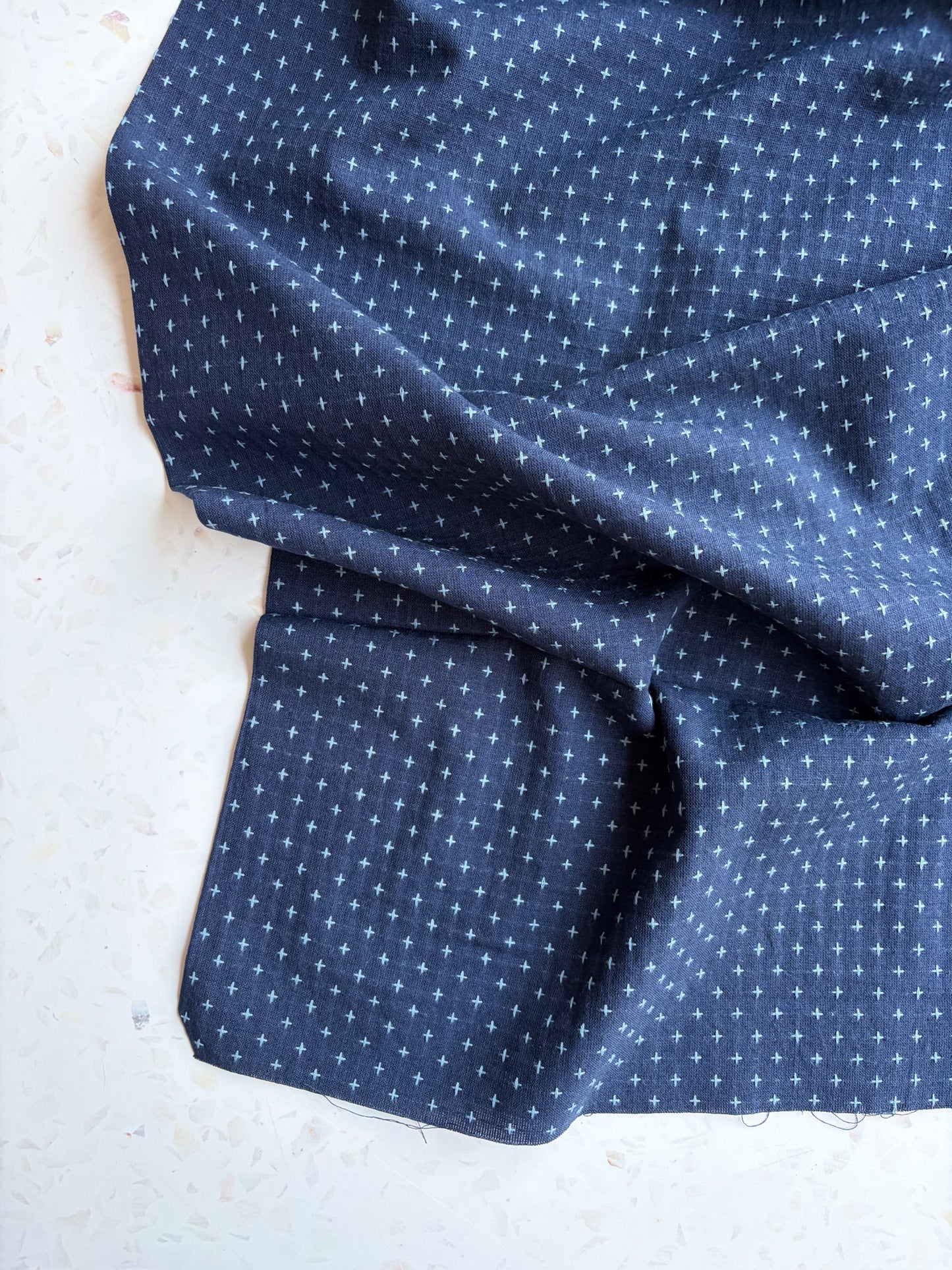Gathering Cloth Cross Stitch in Indigo