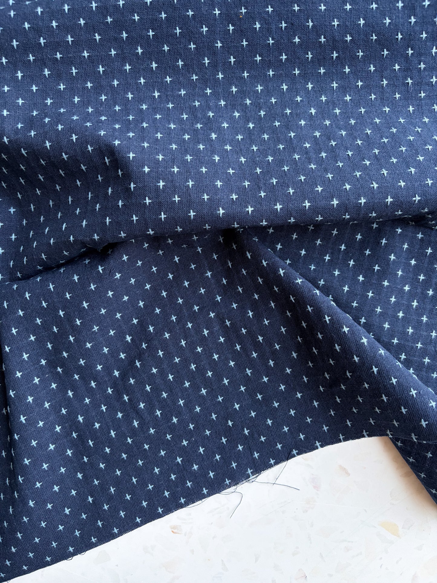 Gathering Cloth Cross Stitch in Indigo