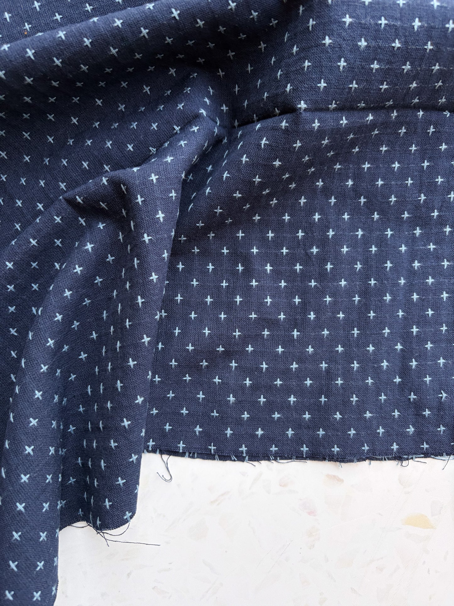 Gathering Cloth Cross Stitch in Indigo