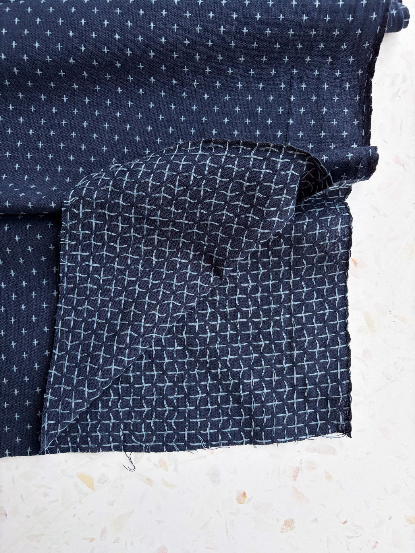 Gathering Cloth Cross Stitch in Indigo
