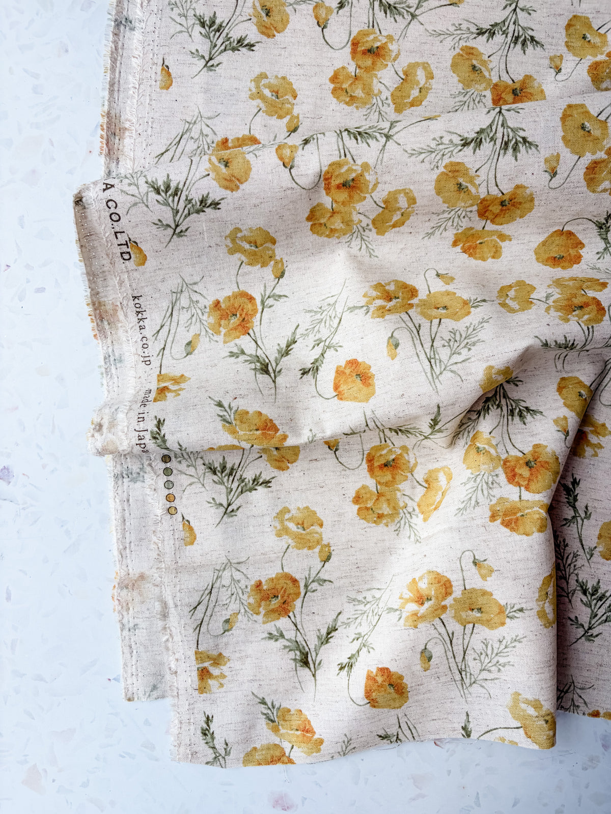 KOKKA Heirloom Floral Cotton Linen | Golden Poppy