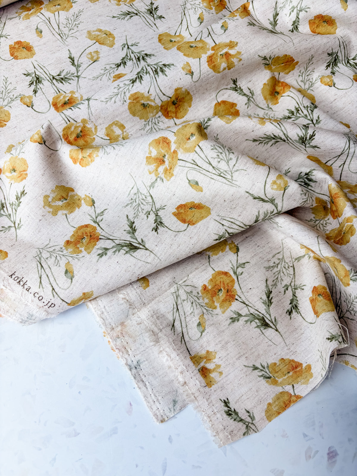 KOKKA Heirloom Floral Cotton Linen | Golden Poppy
