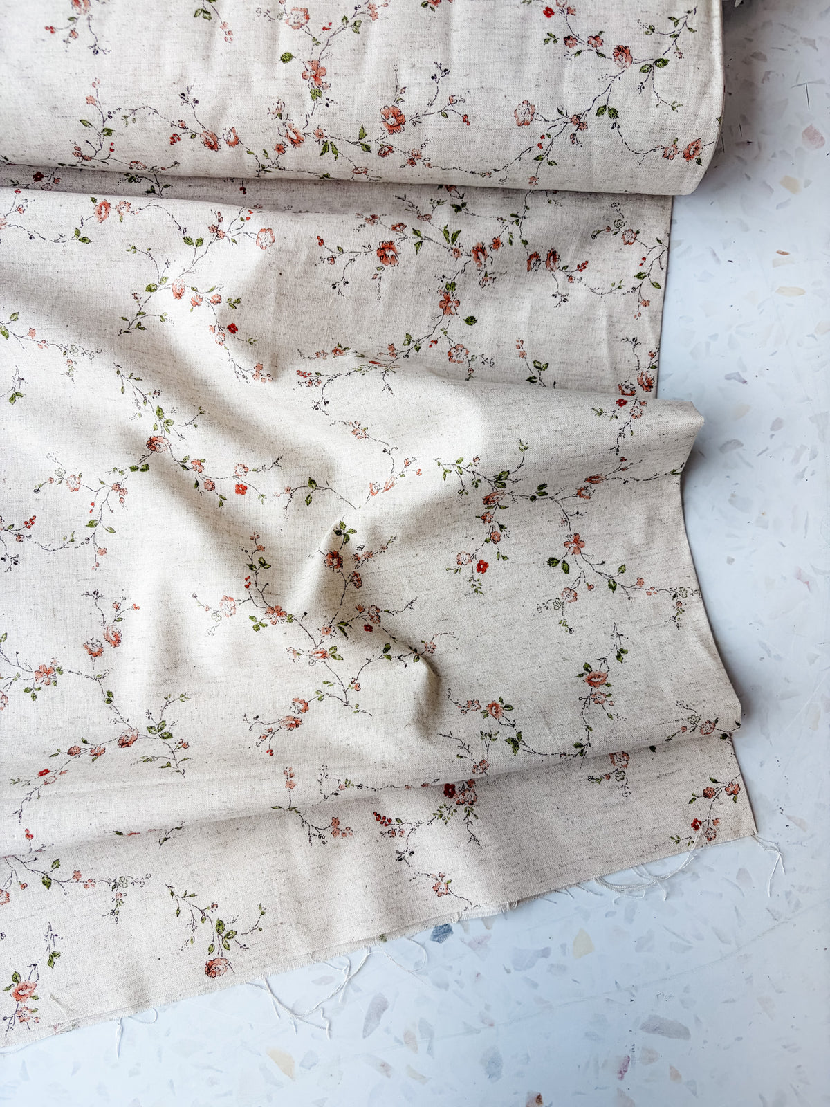 KOKKA Heirloom Floral Cotton Linen | Posy in Soft Pink