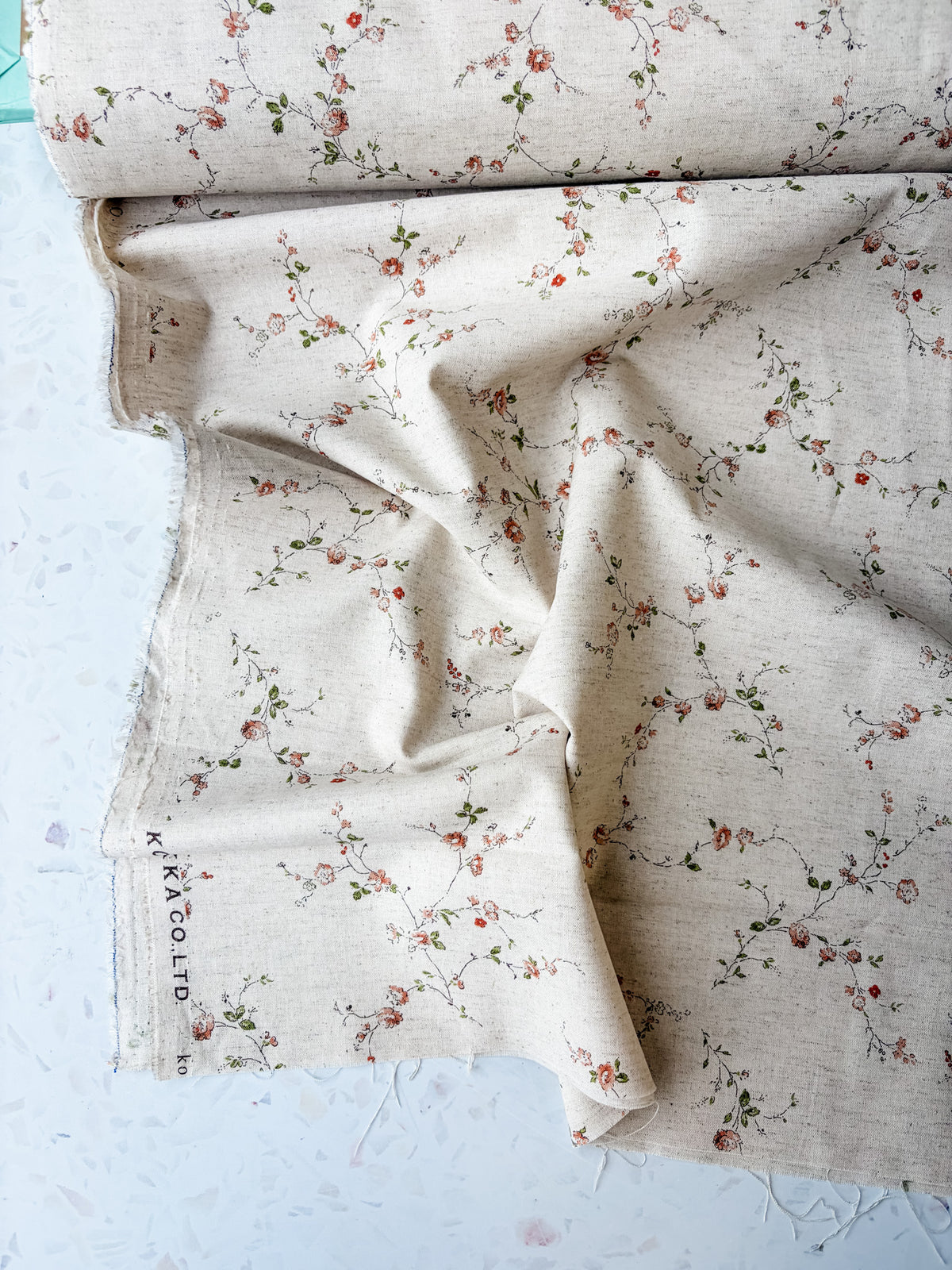 KOKKA Heirloom Floral Cotton Linen | Posy in Soft Pink