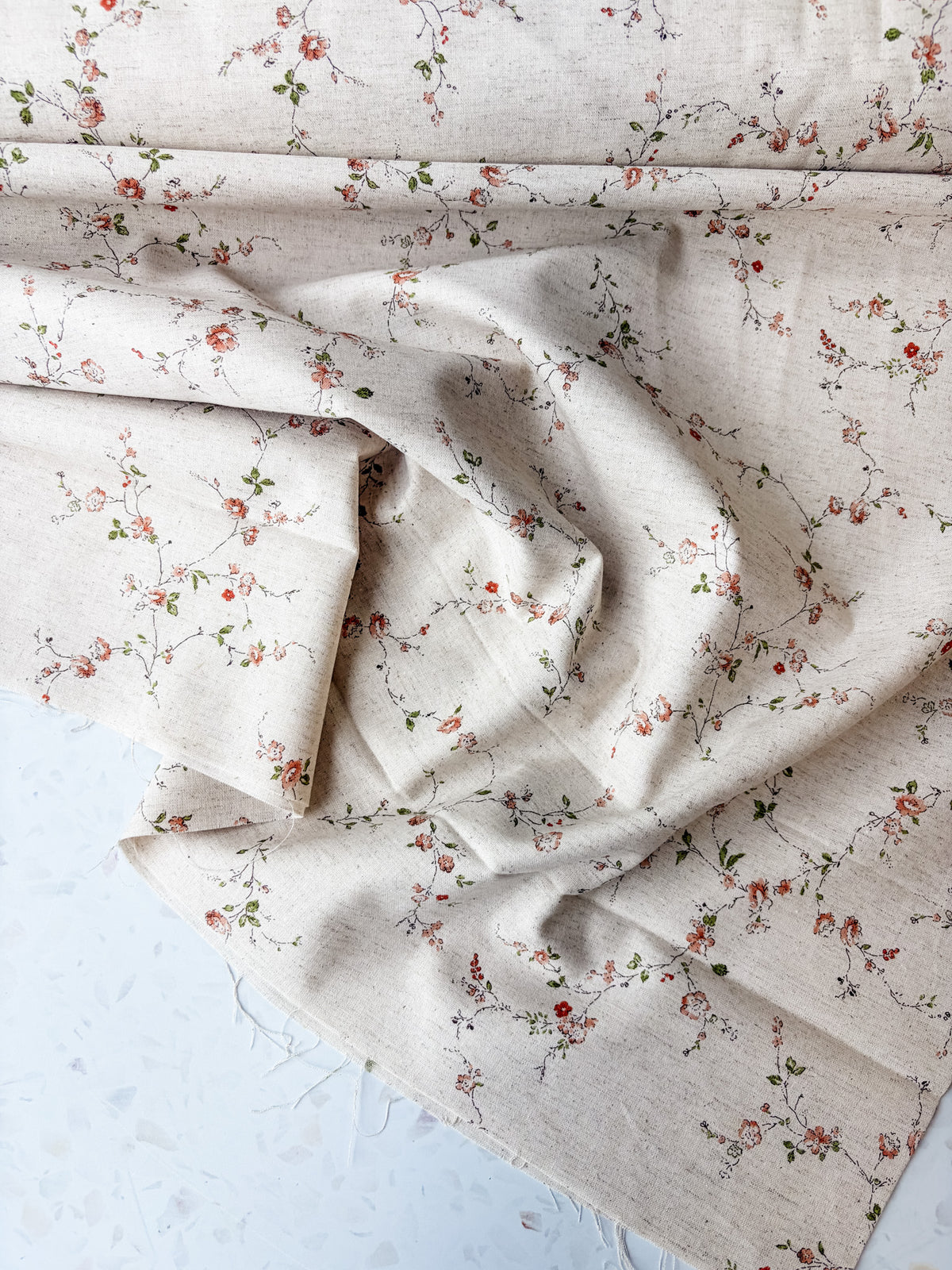 KOKKA Heirloom Floral Cotton Linen | Posy in Soft Pink