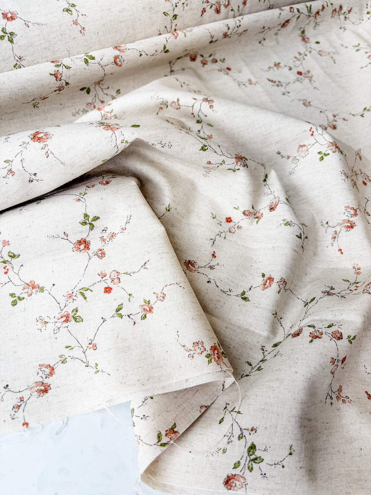 KOKKA Heirloom Floral Cotton Linen | Posy in Soft Pink