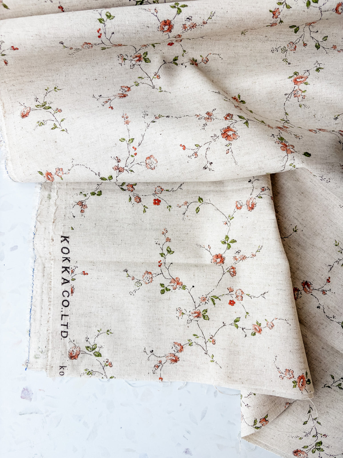 KOKKA Heirloom Floral Cotton Linen | Posy in Soft Pink