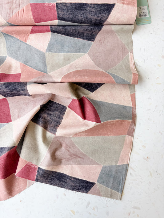 Pathway Cotton Linen Sheeting by Bookhou | Shapes in Dark Pink