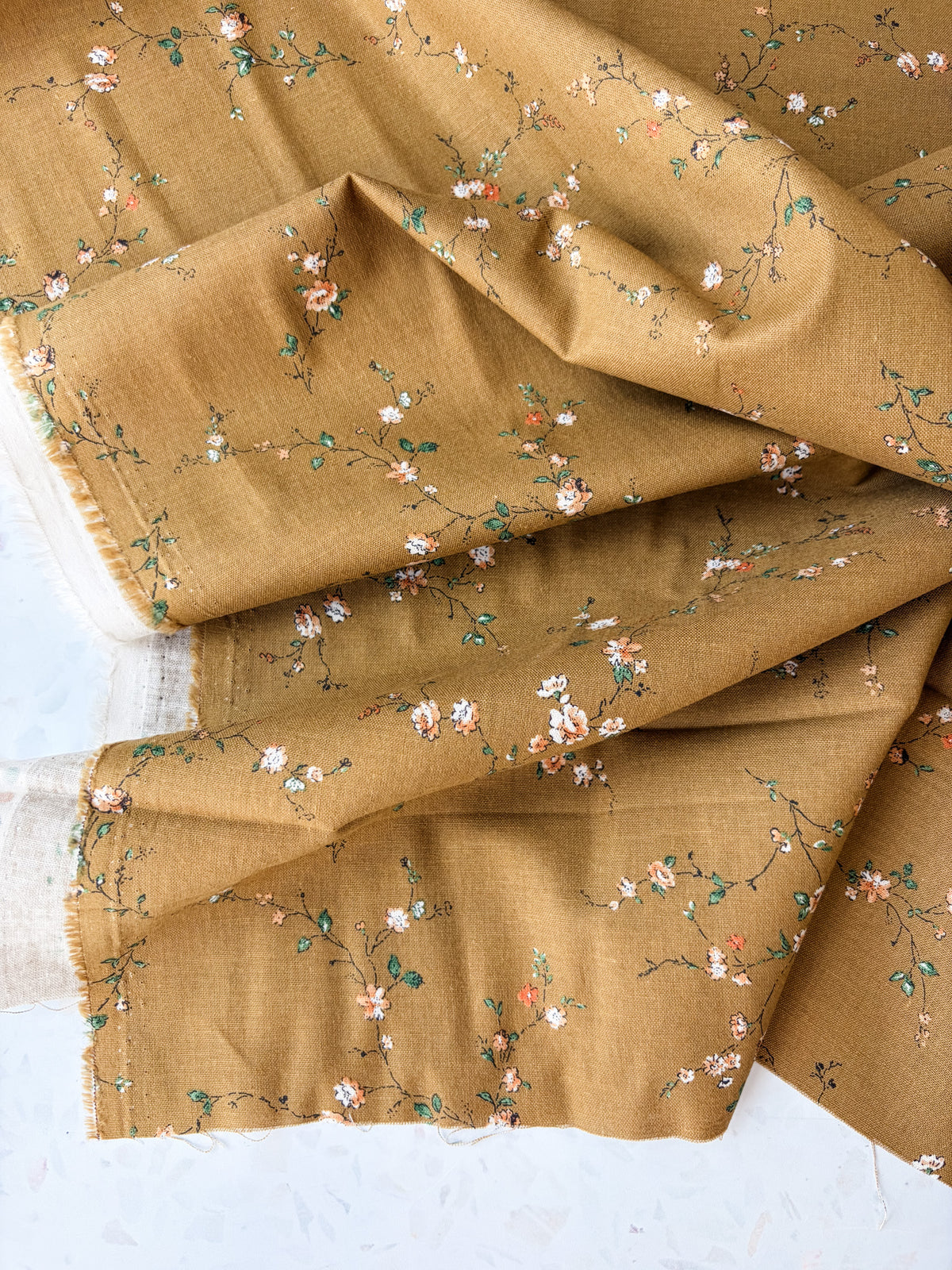 KOKKA Heirloom Floral Cotton Linen | Posy in Ochre
