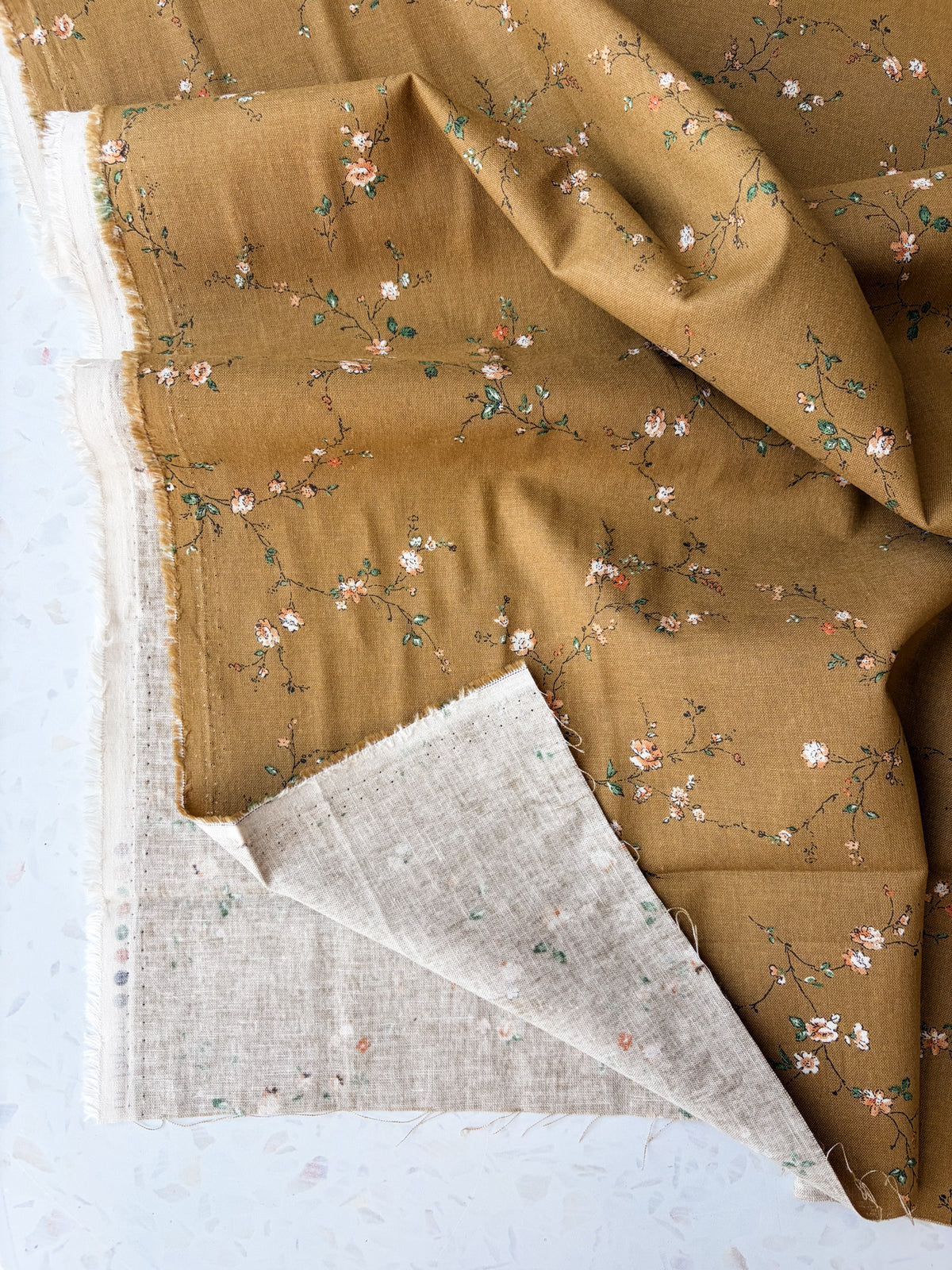 KOKKA Heirloom Floral Cotton Linen | Posy in Ochre