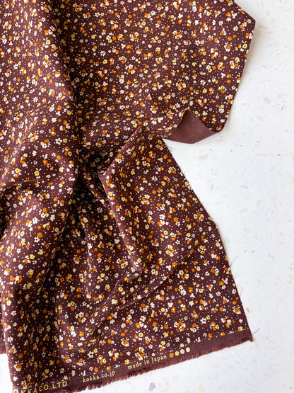 KOKKA Petite Pinwale Corduroy | Ditsy Floral in Chocolate