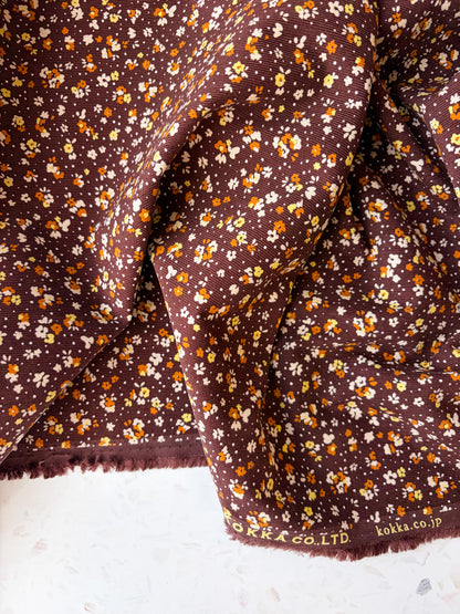 KOKKA Petite Pinwale Corduroy | Ditsy Floral in Chocolate