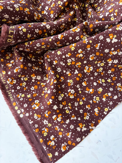 KOKKA Petite Pinwale Corduroy | Ditsy Floral in Chocolate