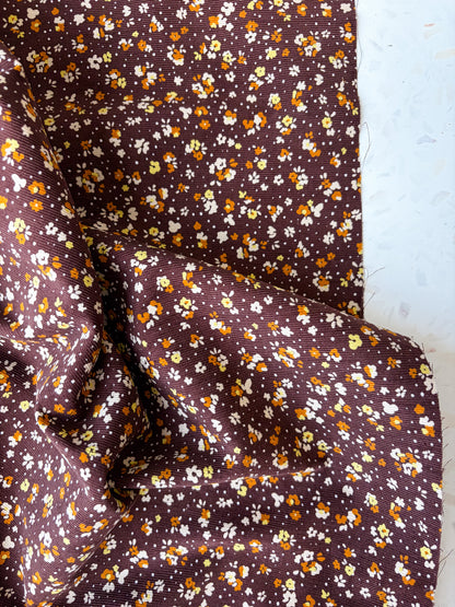 KOKKA Petite Pinwale Corduroy | Ditsy Floral in Chocolate