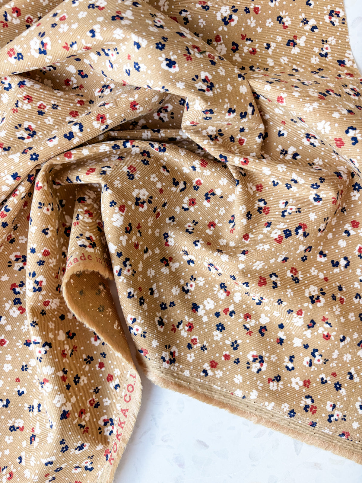 KOKKA Petite Pinwale Corduroy | Ditsy Floral in Latte