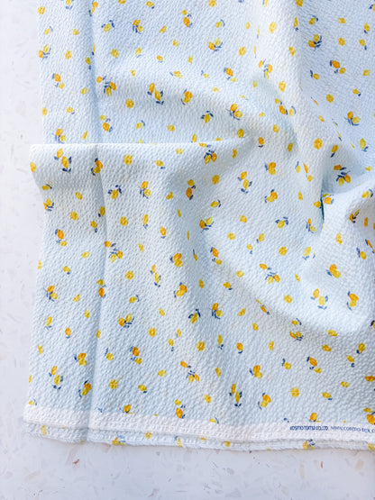Little Lemons in Sky Blue | Cotton Seersucker