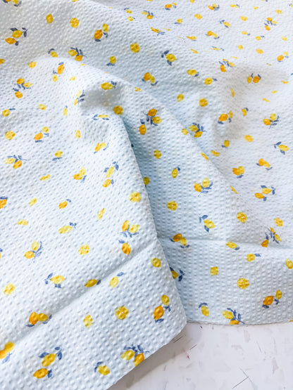 Little Lemons in Sky Blue | Cotton Seersucker