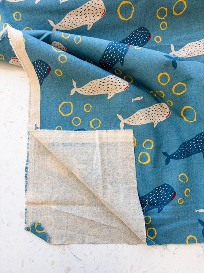 Little Whale Parade in Ocean Blue | Cotton-Linen Canvas