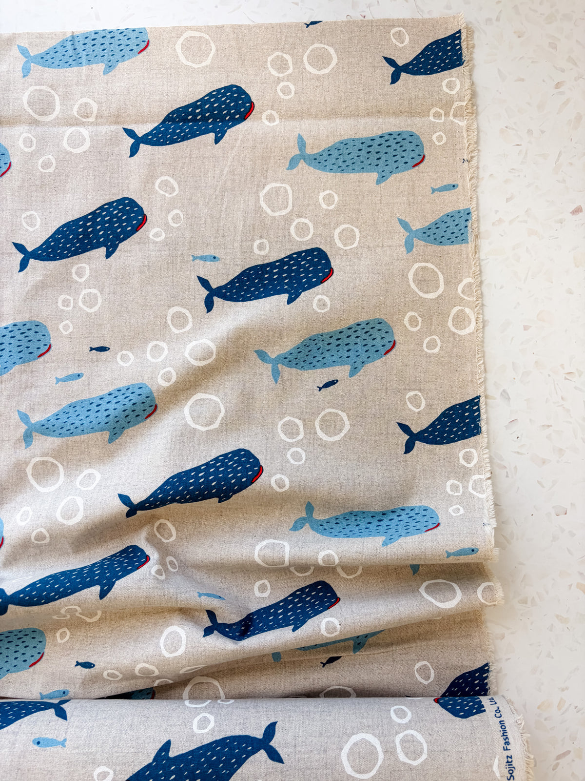 Little Whale Parade in Sealight | Cotton-Linen Canvas