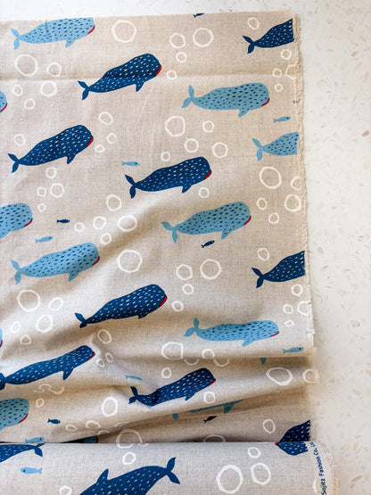 Little Whale Parade in Sealight | Cotton-Linen Canvas