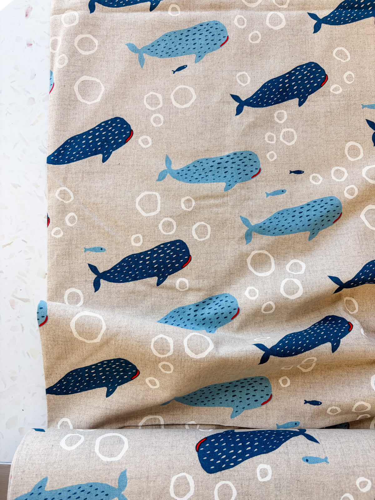 Little Whale Parade in Sealight | Cotton-Linen Canvas