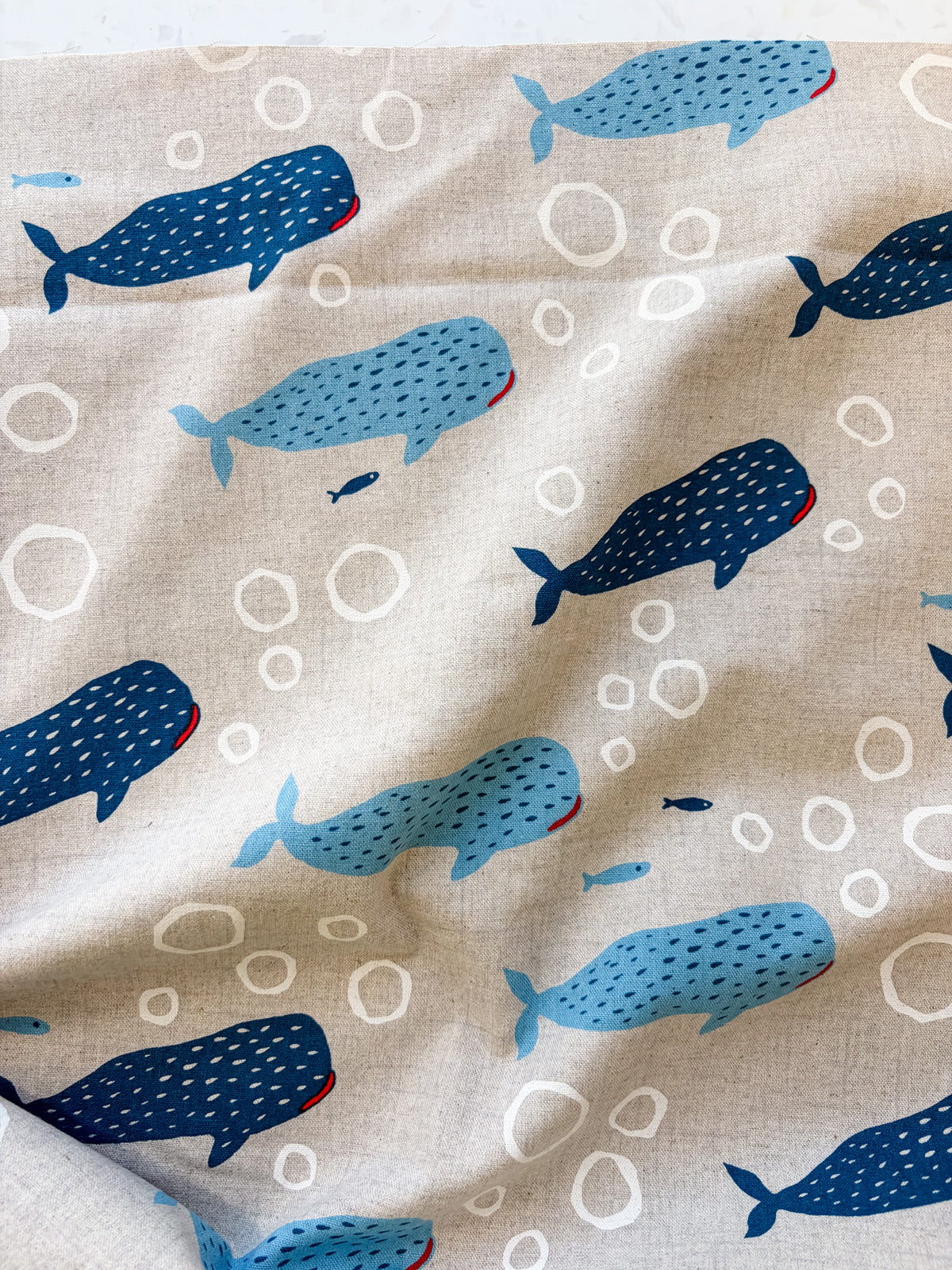 Little Whale Parade in Sealight | Cotton-Linen Canvas