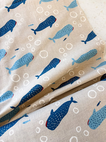 Little Whale Parade in Sealight | Cotton-Linen Canvas