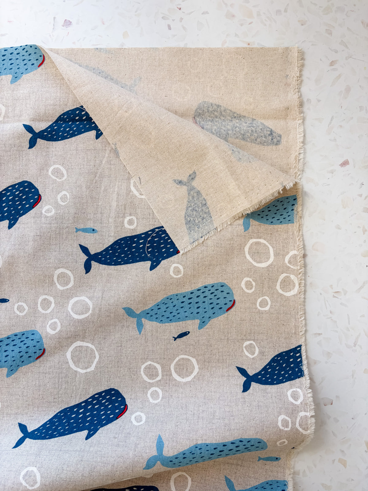 Little Whale Parade in Sealight | Cotton-Linen Canvas