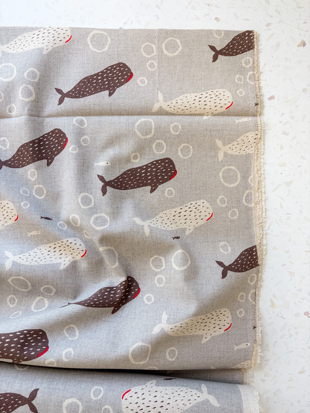 Little Whale Parade in Driftwood | Cotton-Linen Canvas