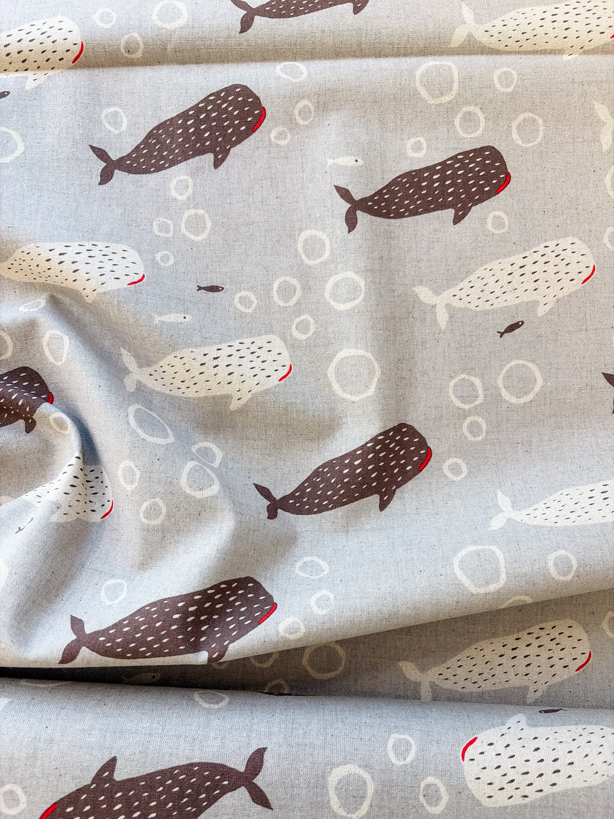 Little Whale Parade in Driftwood | Cotton-Linen Canvas
