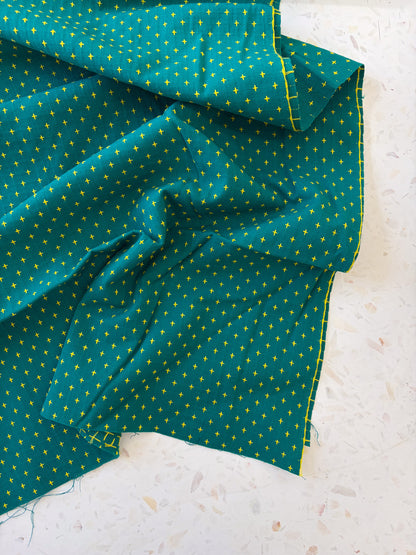 Top-Stitched Cotton Woven | Cross Stitch in Teal