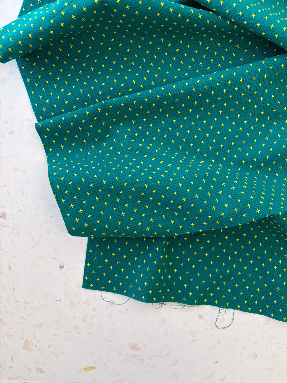 Top-Stitched Cotton Woven | Cross Stitch in Teal