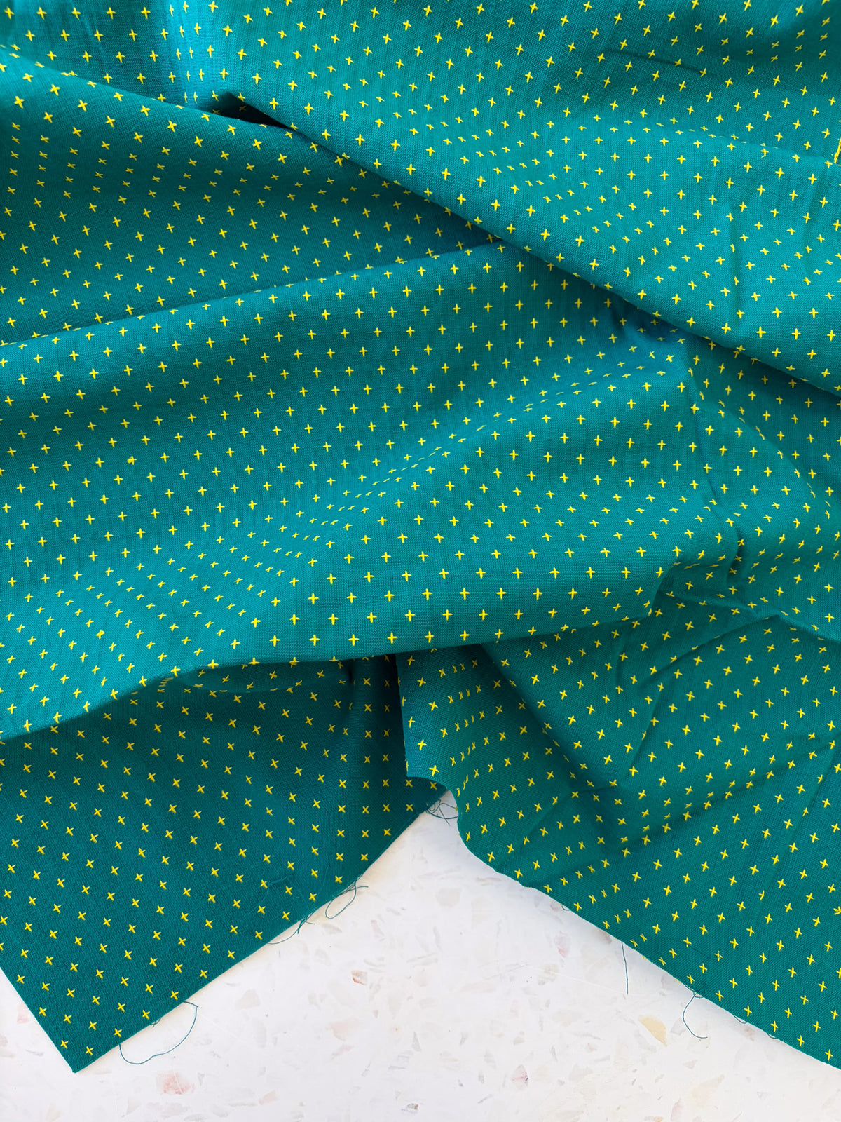 Top-Stitched Cotton Woven | Cross Stitch in Teal