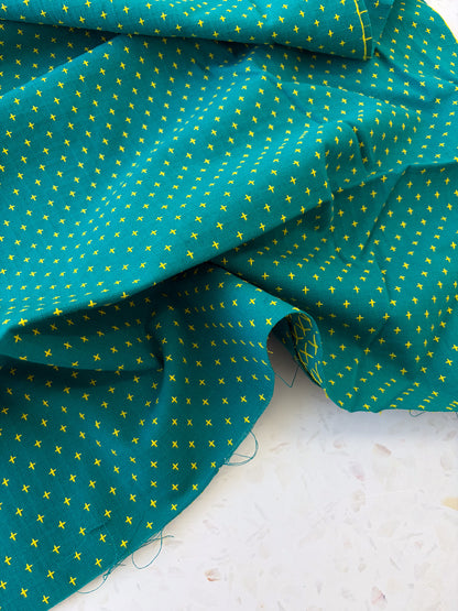 Top-Stitched Cotton Woven | Cross Stitch in Teal