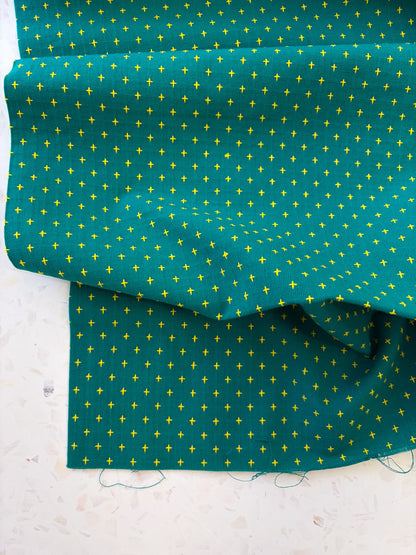 Top-Stitched Cotton Woven | Cross Stitch in Teal